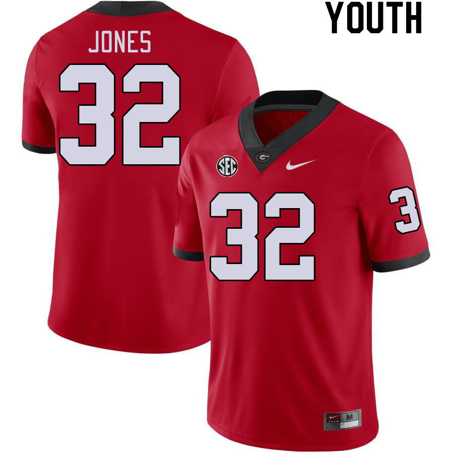 Georgia Bulldogs Youth Cash Jones #32 Red Stitched College UGA Football Jersey 23KU012SZ